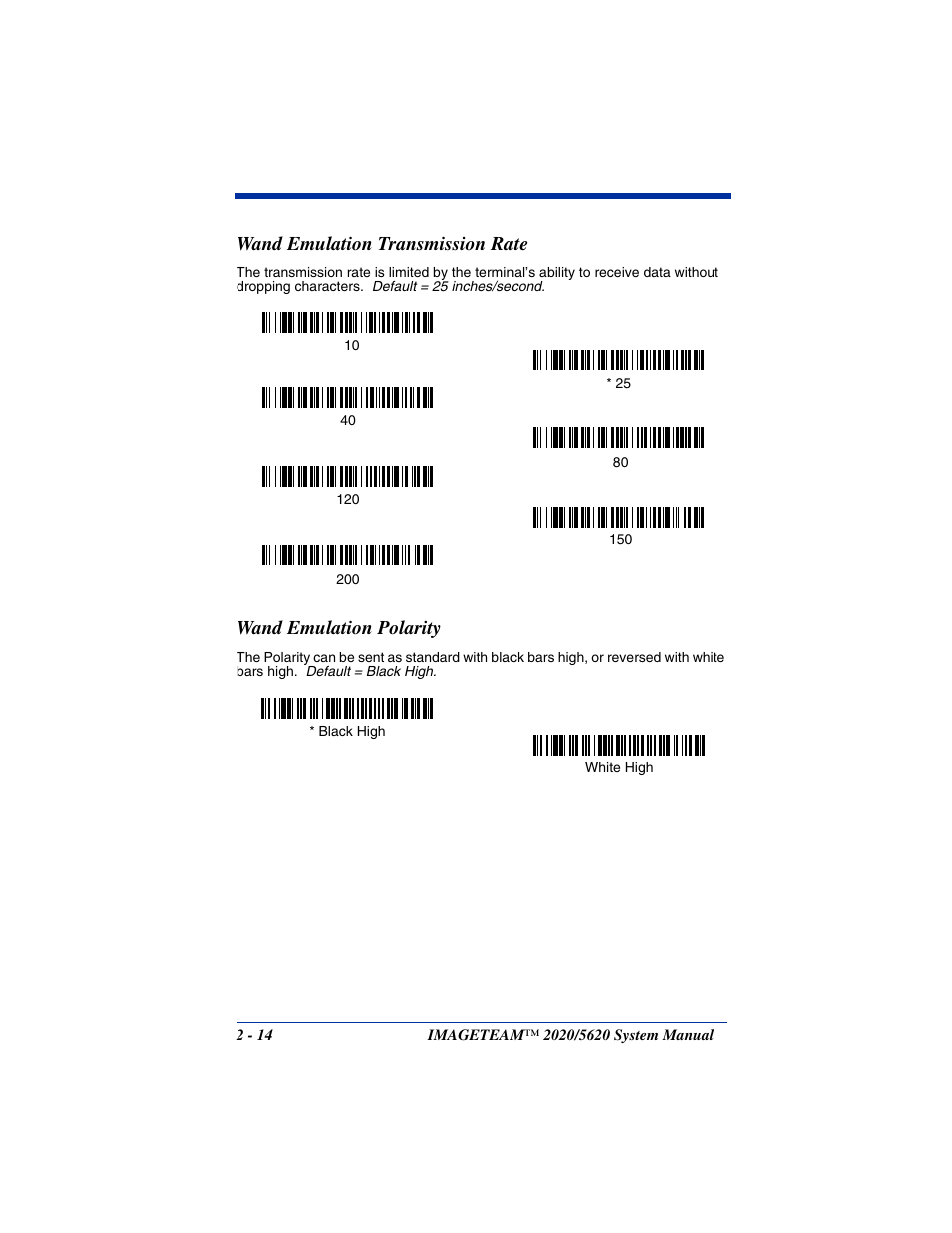 Wand emulation transmission rate, Wand emulation polarity | Hand Held Products 5620 User Manual | Page 52 / 168