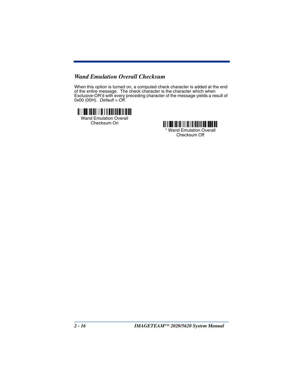 Wand emulation overall checksum, Wand emulation overall checksum -16 | Hand Held Products 5620 User Manual | Page 54 / 168