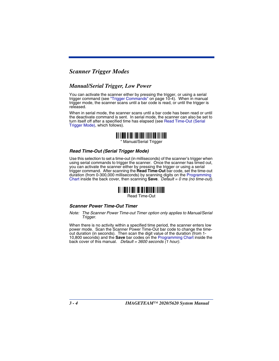 Scanner trigger modes, Manual/serial trigger, low power, Scanner trigger modes -4 | Manual/serial trigger, low power -4 | Hand Held Products 5620 User Manual | Page 58 / 168