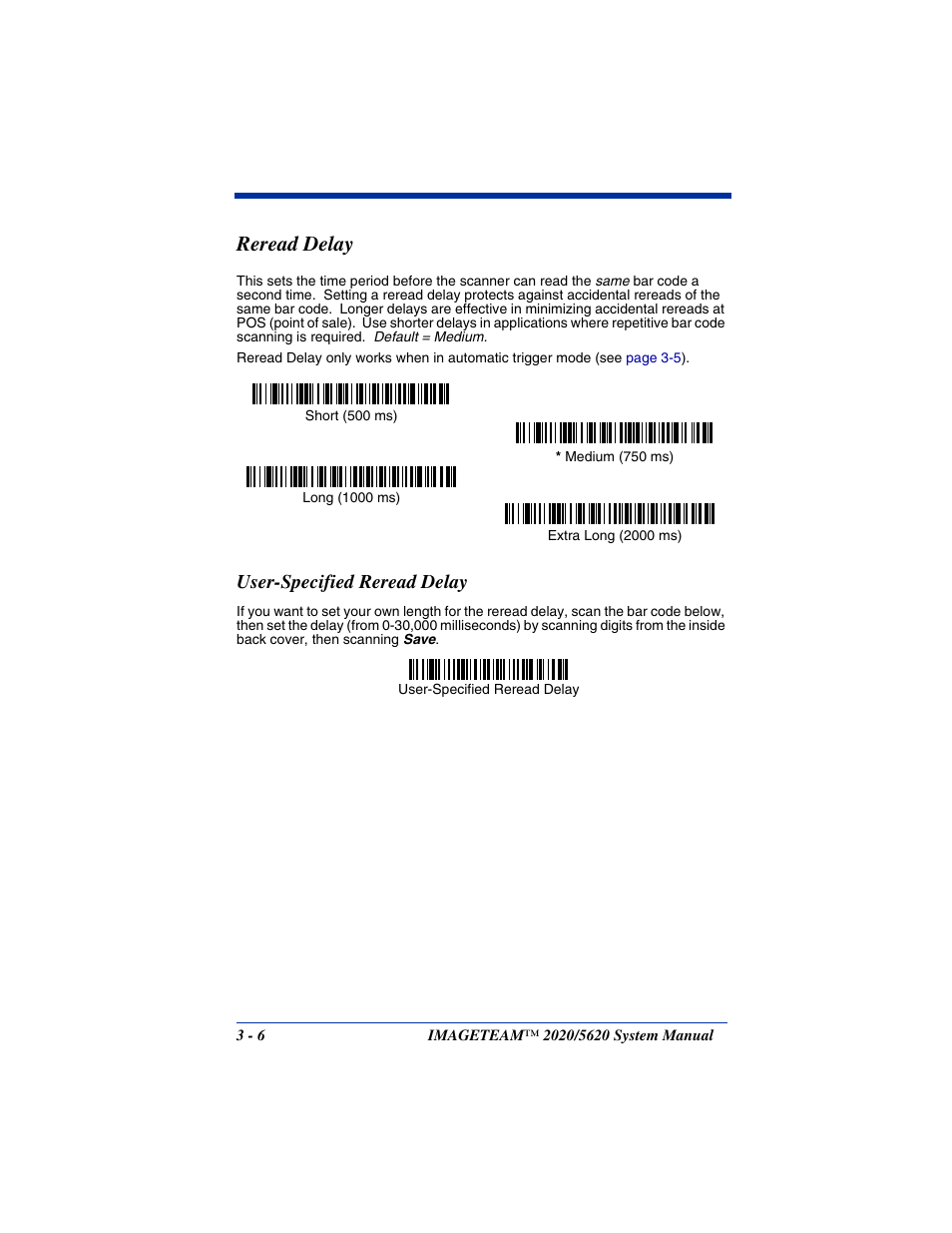 Reread delay, User-specified reread delay, Reread delay -6 | User-specified reread delay -6 | Hand Held Products 5620 User Manual | Page 60 / 168