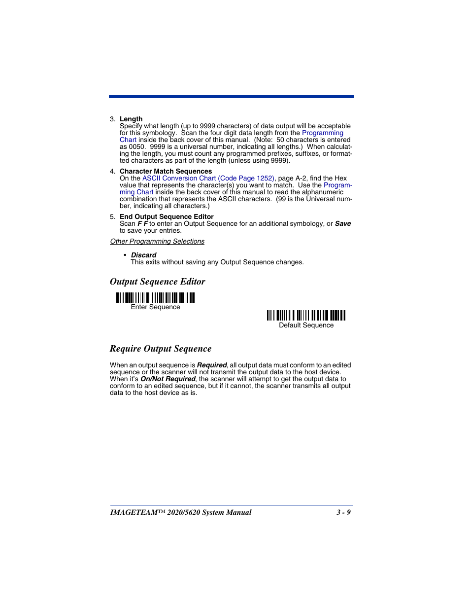 Output sequence editor, Require output sequence, Output sequence editor require output sequence | Hand Held Products 5620 User Manual | Page 63 / 168