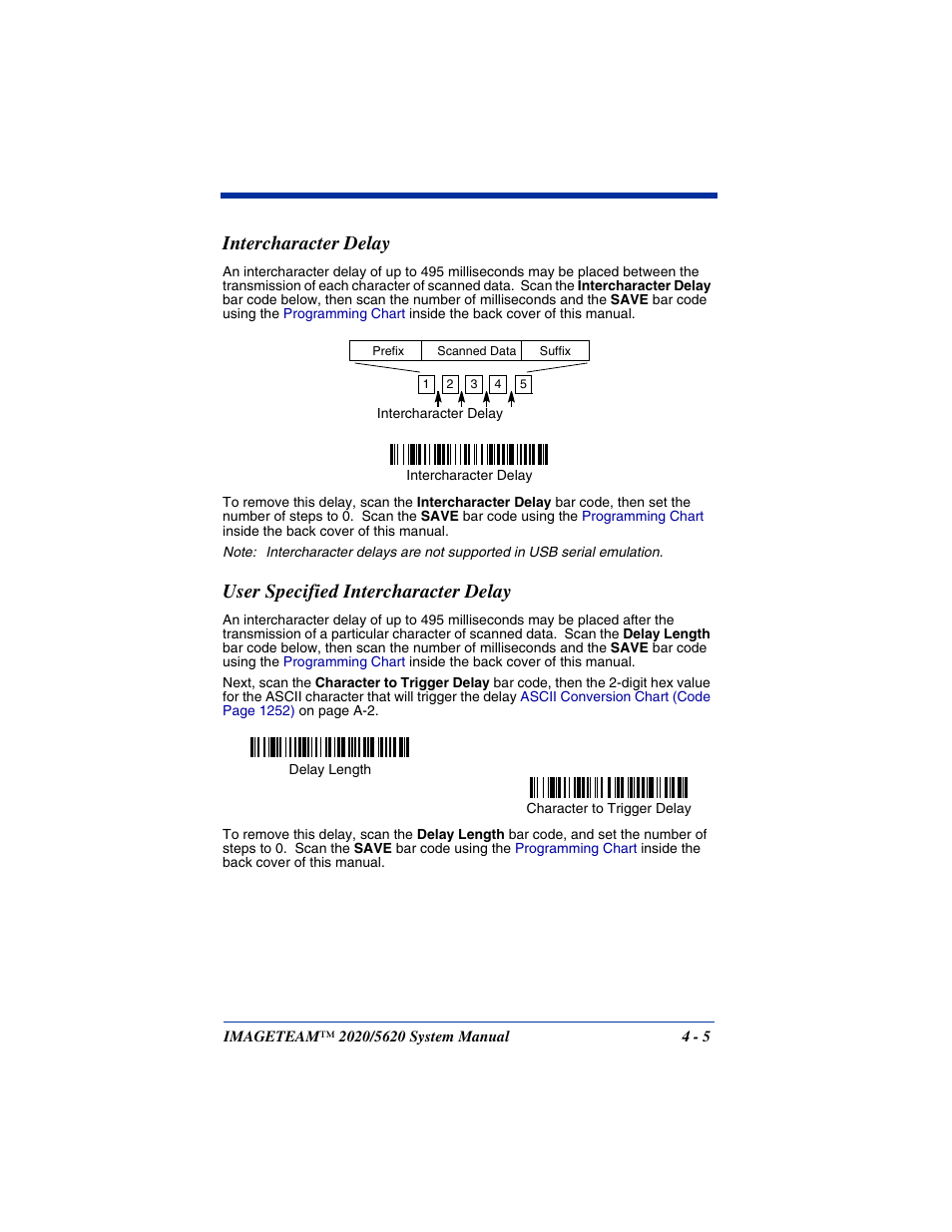 Intercharacter delay, User specified intercharacter delay | Hand Held Products 5620 User Manual | Page 71 / 168