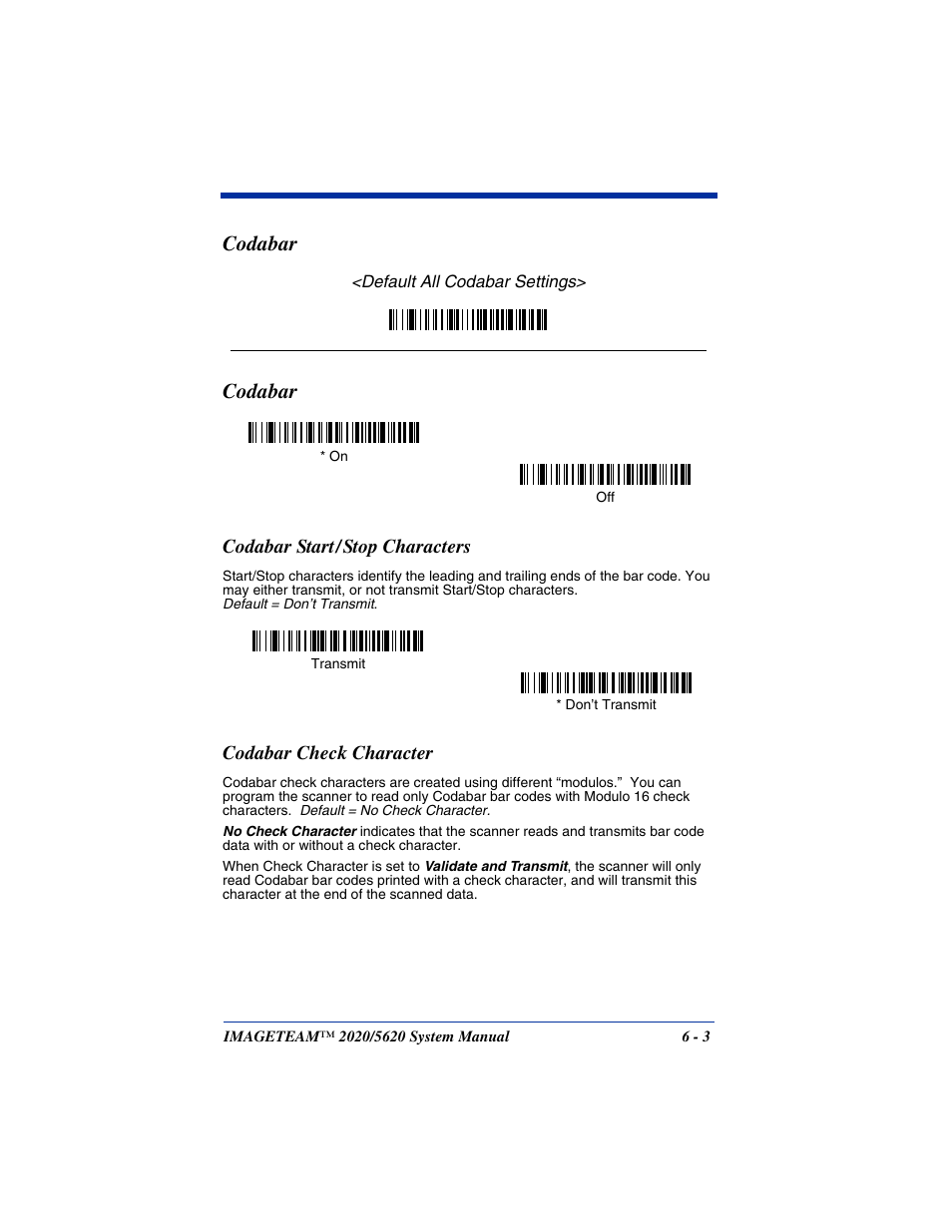 Codabar, Codabar start / stop characters, Codabar check character | Codabar -3 | Hand Held Products 5620 User Manual | Page 81 / 168