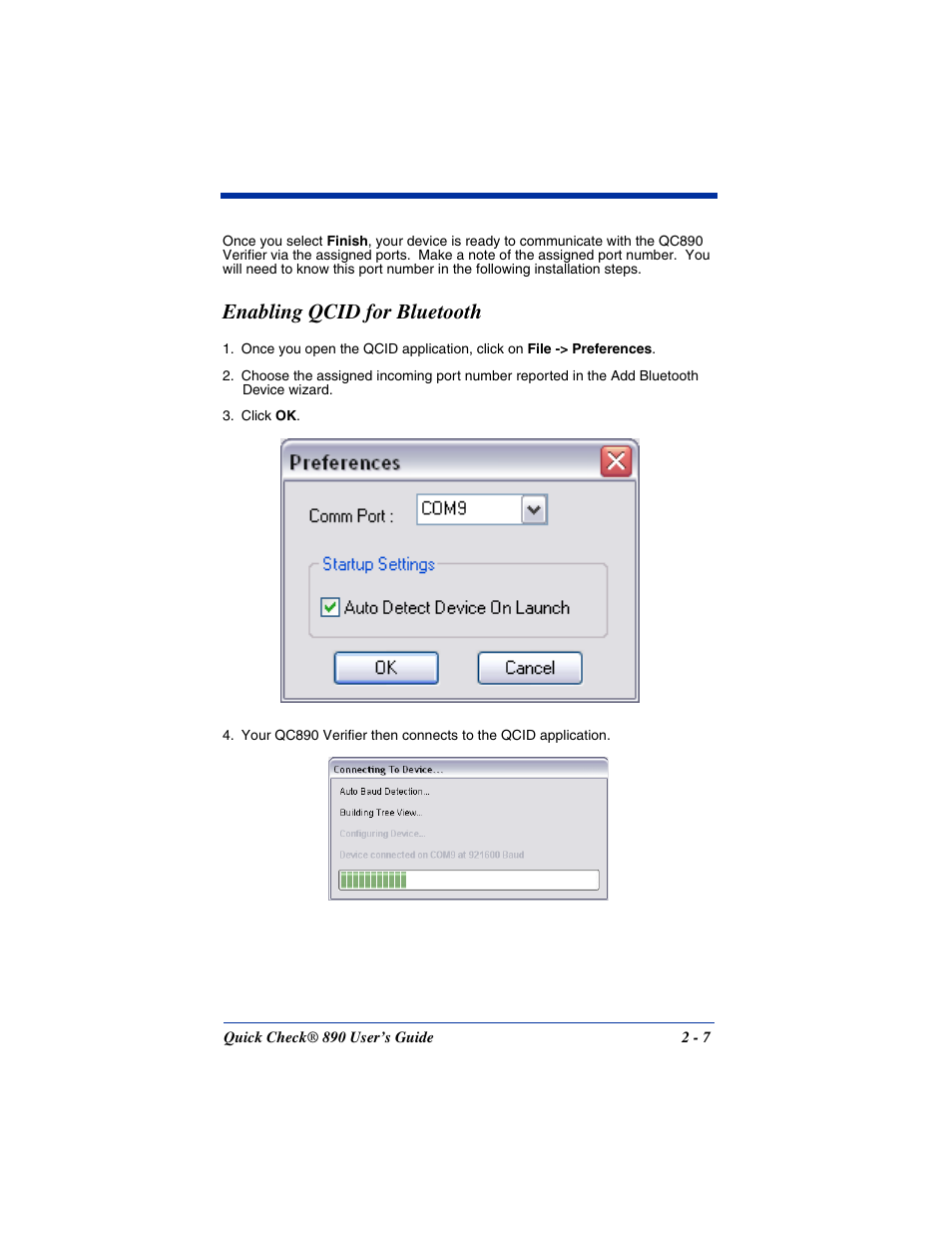 Enabling qcid for bluetooth, Enabling qcid for bluetooth -7 | Hand Held Products QUICK CHECK 890 User Manual | Page 15 / 40