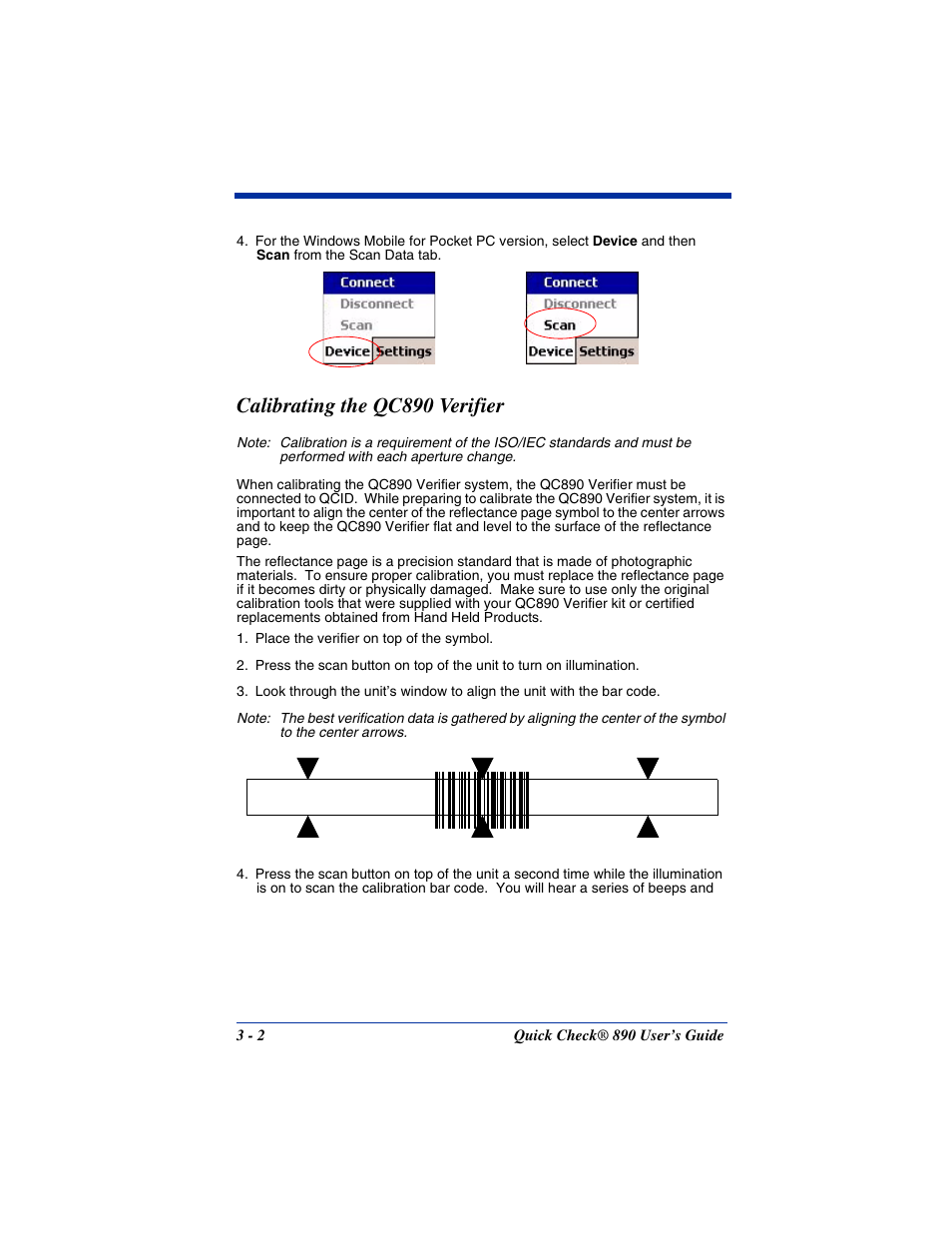Calibrating the qc890 verifier, Calibrating the qc890 verifier -2 | Hand Held Products QUICK CHECK 890 User Manual | Page 20 / 40