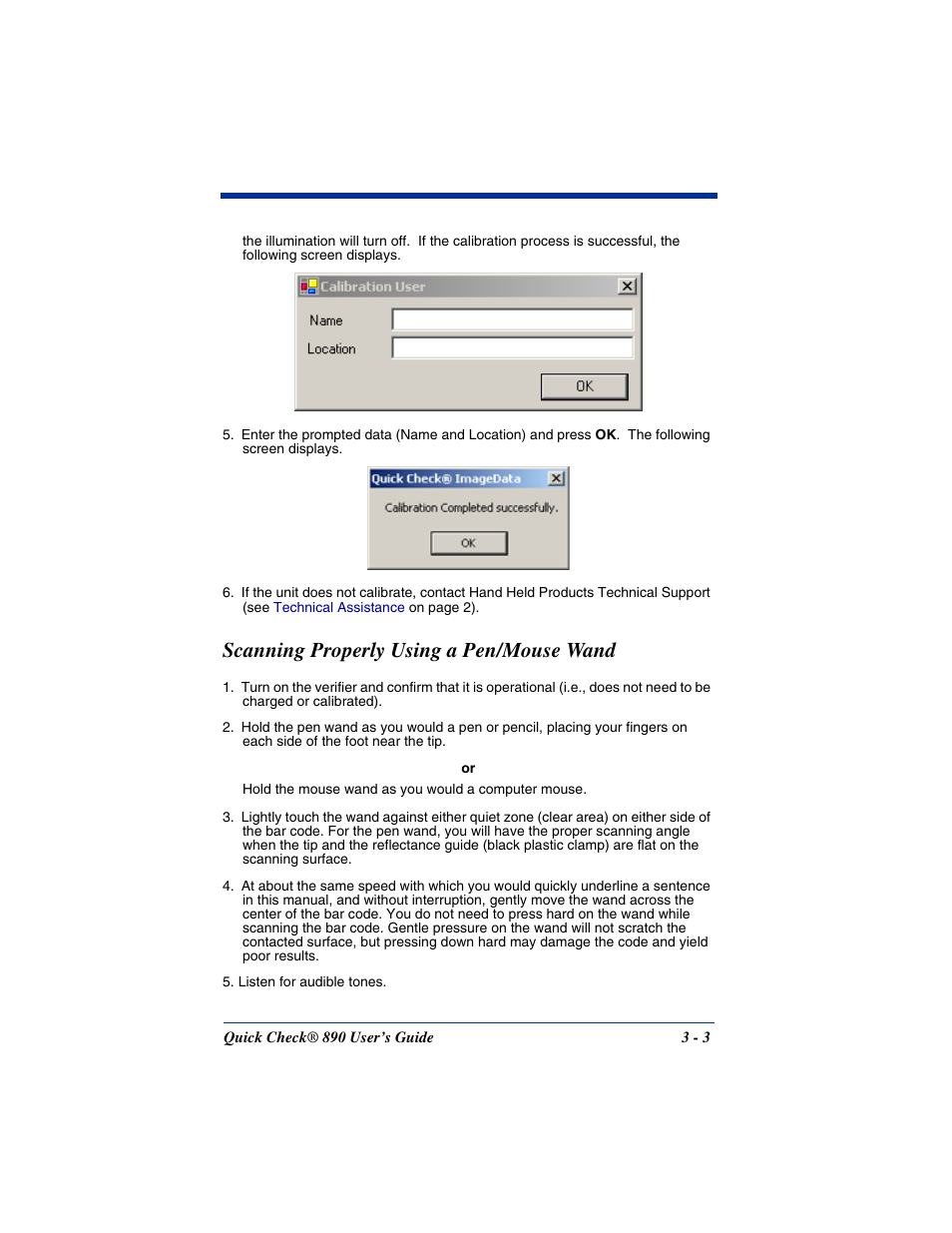 Scanning properly using a pen/mouse wand, Scanning properly using a pen/mouse wand -3, Scanning properly | For additional information | Hand Held Products QUICK CHECK 890 User Manual | Page 21 / 40