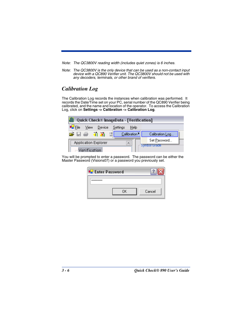 Calibration log, Calibration log -6 | Hand Held Products QUICK CHECK 890 User Manual | Page 24 / 40