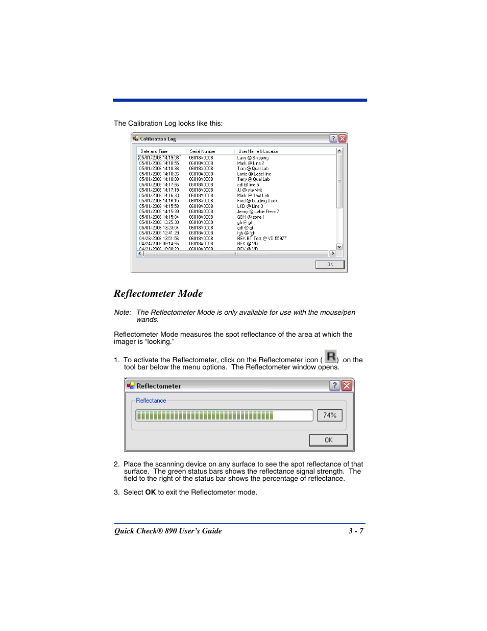 Reflectometer mode, Reflectometer mode -7, Reflectometer | Hand Held Products QUICK CHECK 890 User Manual | Page 25 / 40