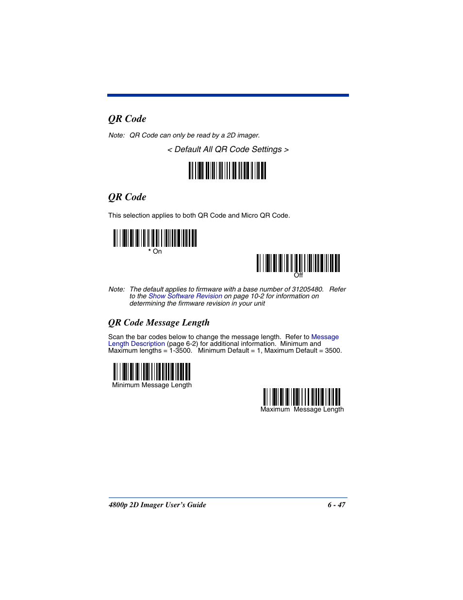 Qr code message length, Qr code message length -47, Qr code | Hand Held Products 2D IMAGER 4800P User Manual | Page 101 / 184