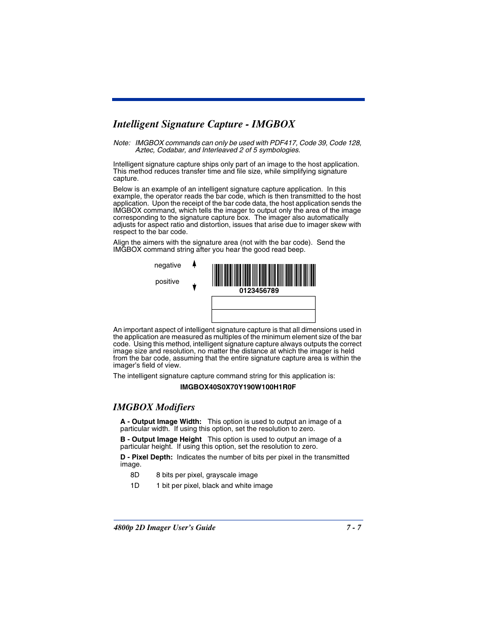 Intelligent signature capture - imgbox, Imgbox modifiers, Intelligent signature capture - imgbox -7 | Imgbox modifiers -7 | Hand Held Products 2D IMAGER 4800P User Manual | Page 111 / 184