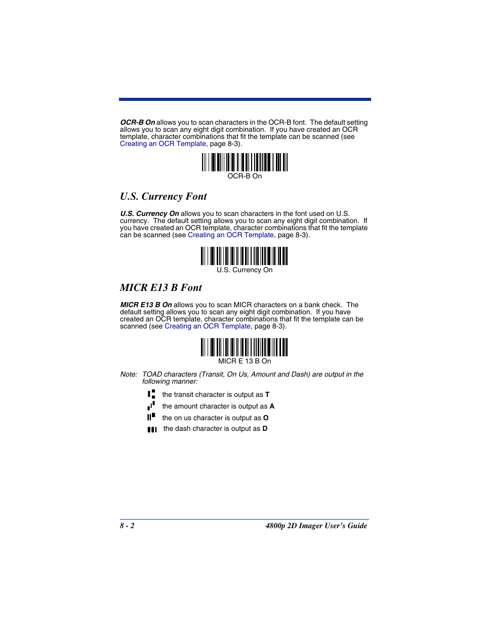 U.s. currency font, Micr e13 b font | Hand Held Products 2D IMAGER 4800P User Manual | Page 114 / 184