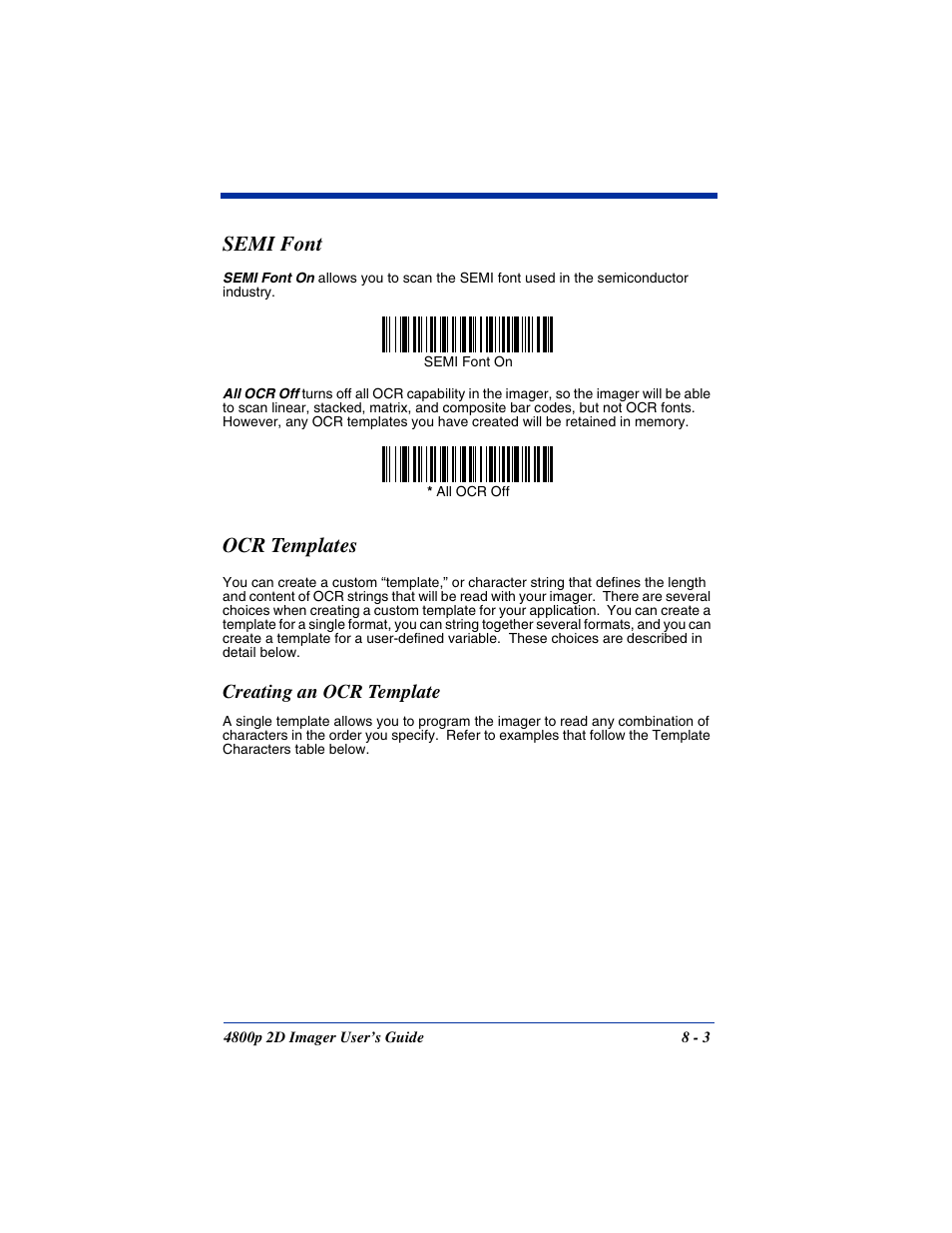 Ocr templates, Creating an ocr template, Ocr templates -3 | Creating an ocr template -3, Can be scanned (see, Scanned (see, Semi font | Hand Held Products 2D IMAGER 4800P User Manual | Page 115 / 184