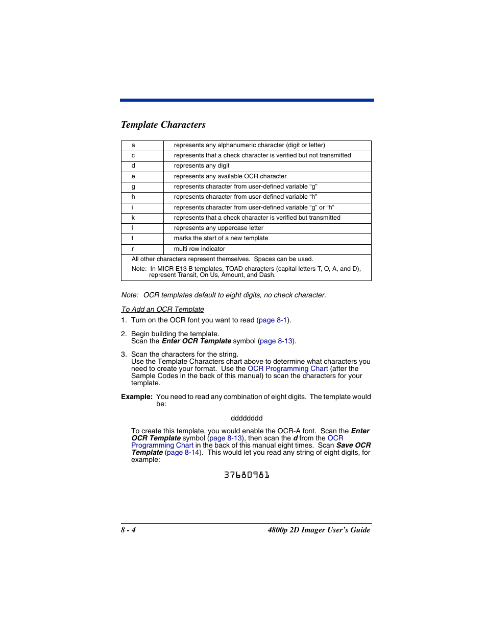 Template characters | Hand Held Products 2D IMAGER 4800P User Manual | Page 116 / 184