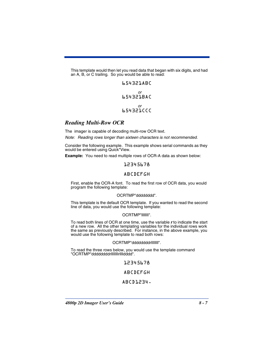 Reading multi-row ocr, Reading multi-row ocr -7 | Hand Held Products 2D IMAGER 4800P User Manual | Page 119 / 184