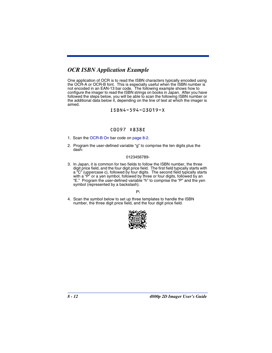 Ocr isbn application example, Ocr isbn application example -12 | Hand Held Products 2D IMAGER 4800P User Manual | Page 124 / 184