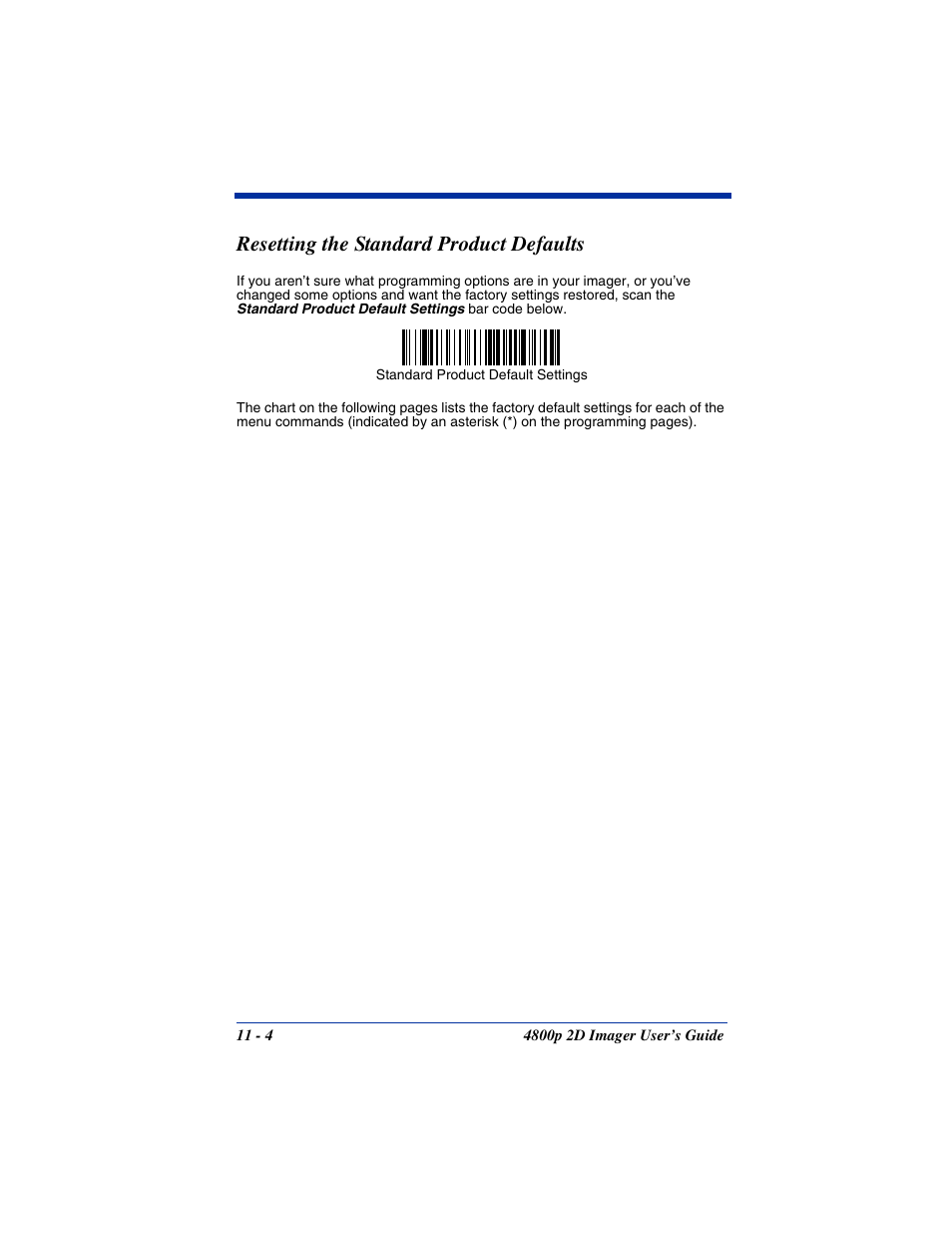 Resetting the standard product defaults, Resetting the standard product defaults -4 | Hand Held Products 2D IMAGER 4800P User Manual | Page 142 / 184