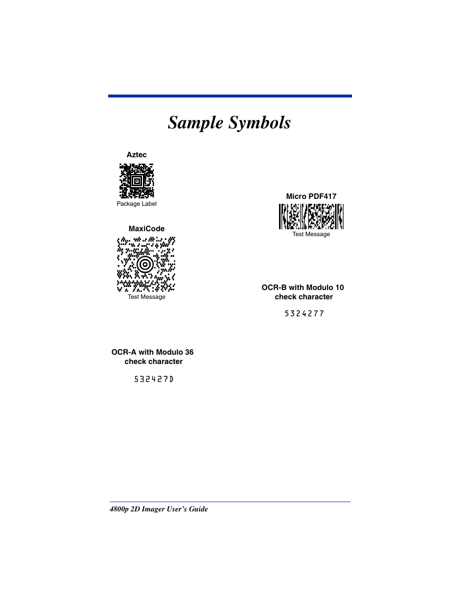 Sample symbols | Hand Held Products 2D IMAGER 4800P User Manual | Page 177 / 184