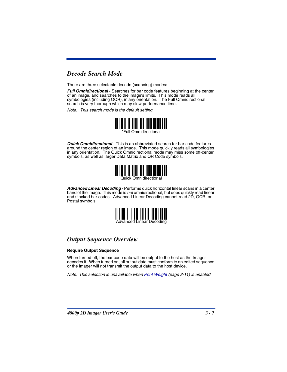 Decode search mode, Output sequence overview, Decode search mode -7 output sequence overview -7 | Hand Held Products 2D IMAGER 4800P User Manual | Page 35 / 184
