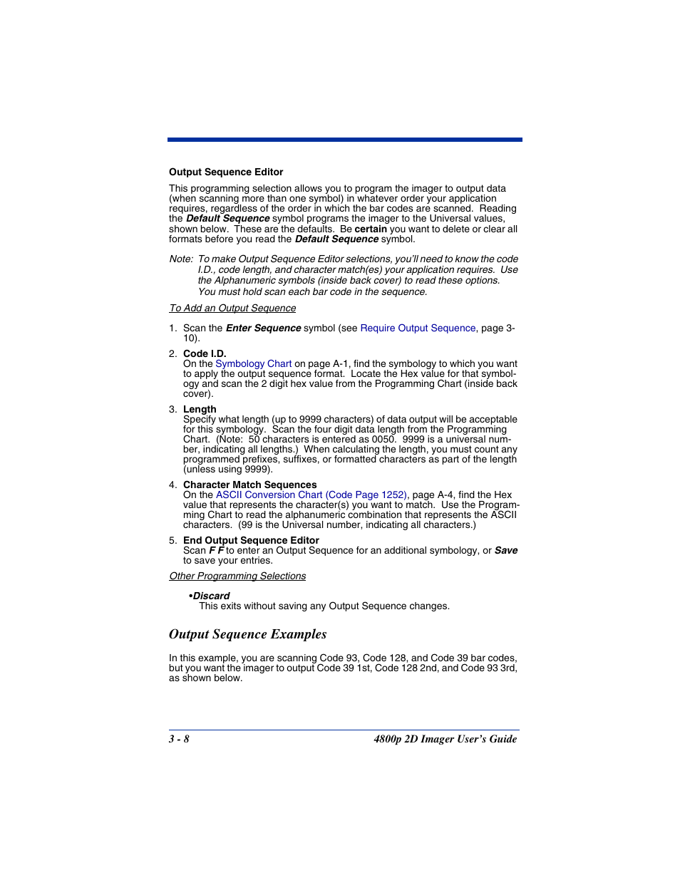 Output sequence examples | Hand Held Products 2D IMAGER 4800P User Manual | Page 36 / 184