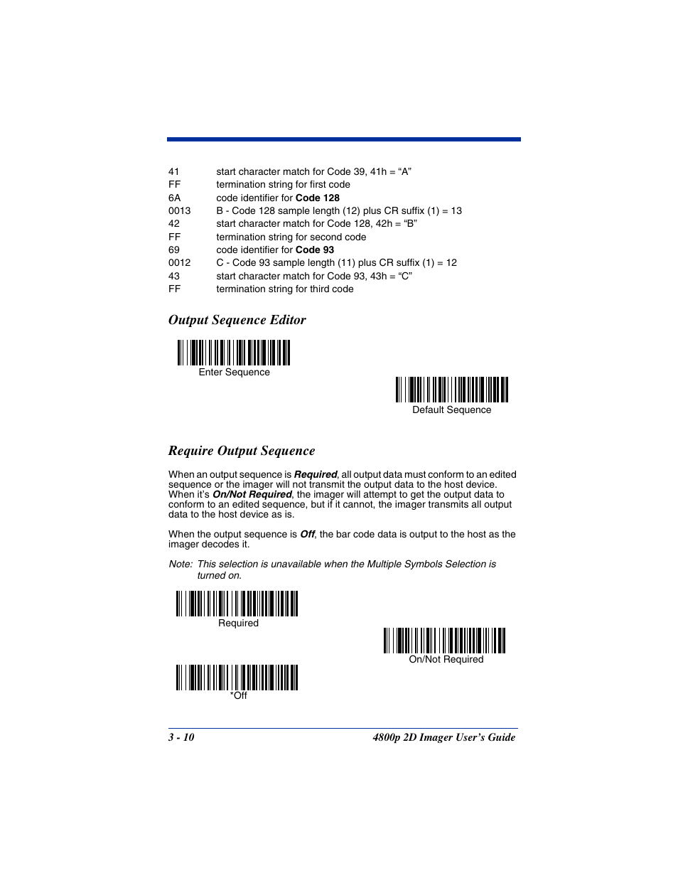 Output sequence editor, Require output sequence, Output sequence editor require output sequence | Hand Held Products 2D IMAGER 4800P User Manual | Page 38 / 184