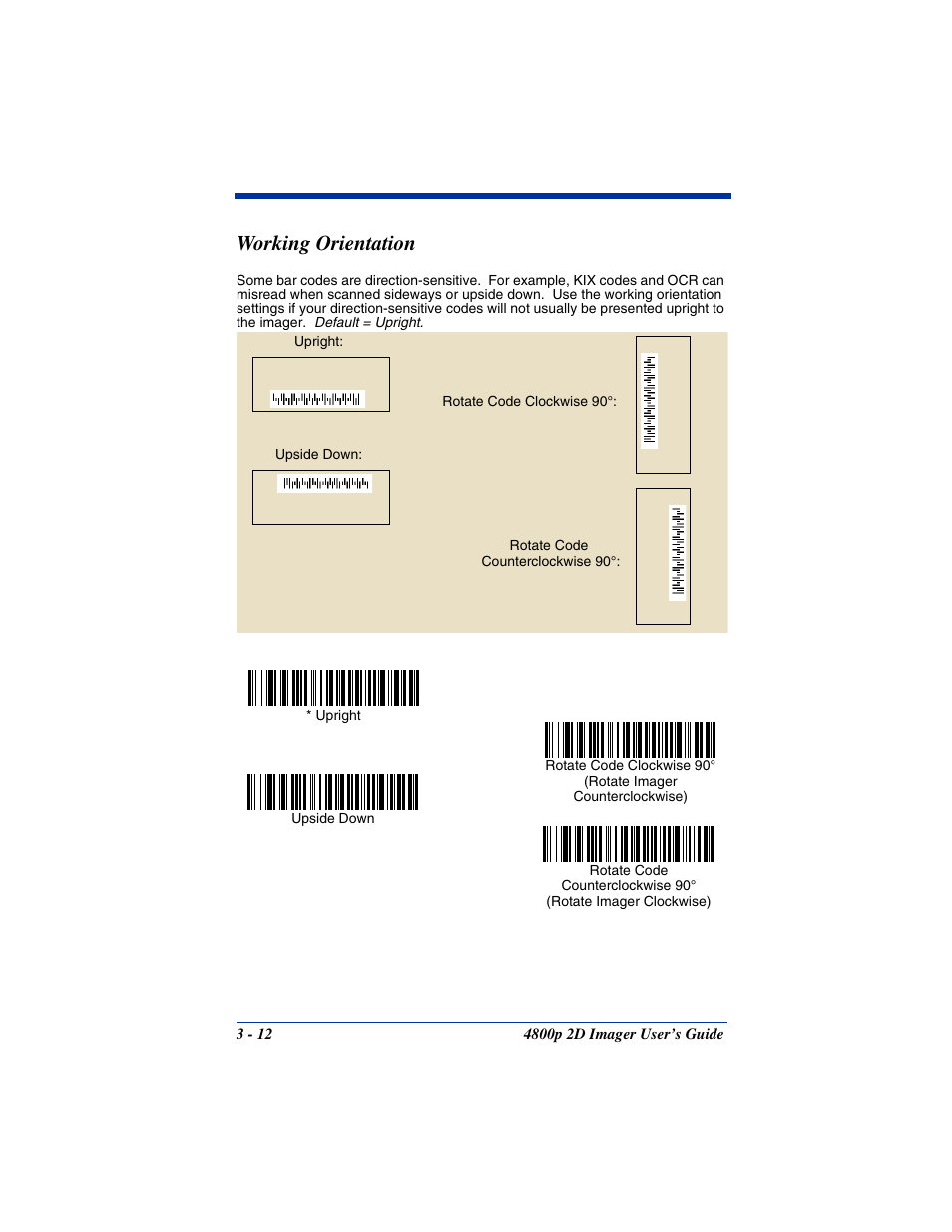 Working orientation, Working orientation -12 | Hand Held Products 2D IMAGER 4800P User Manual | Page 40 / 184