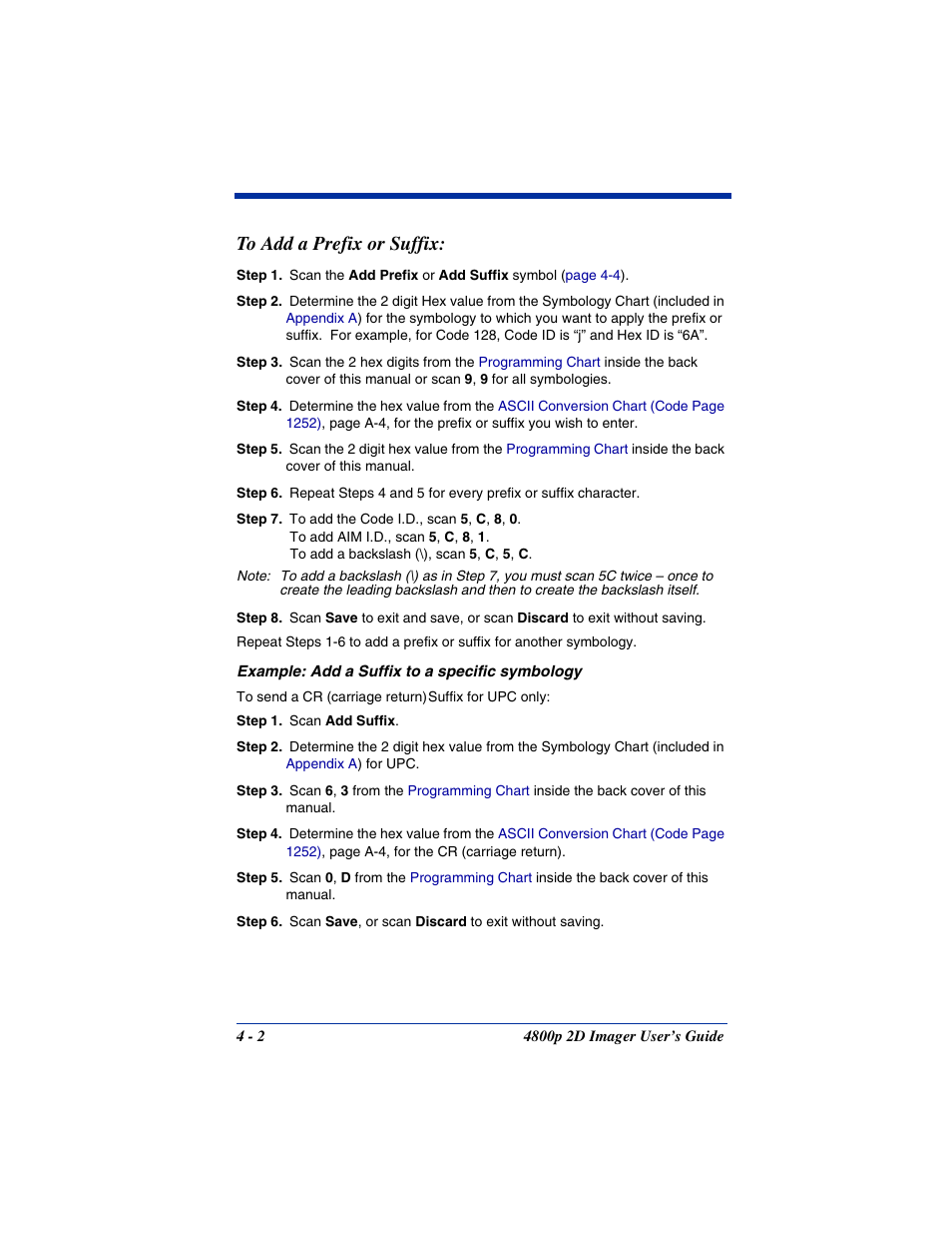 To add a prefix or suffix, To add a prefix or suffix: -2 | Hand Held Products 2D IMAGER 4800P User Manual | Page 42 / 184