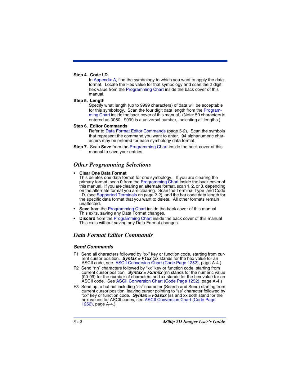 Other programming selections, Data format editor commands, Use a “send” command (see | Send commands | Hand Held Products 2D IMAGER 4800P User Manual | Page 50 / 184