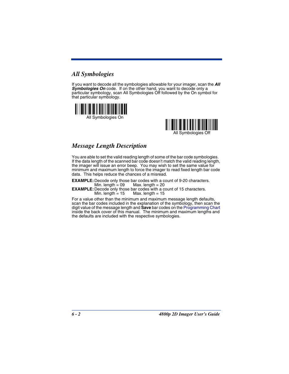 Message length description, Message length description -2, All symbologies | Hand Held Products 2D IMAGER 4800P User Manual | Page 56 / 184