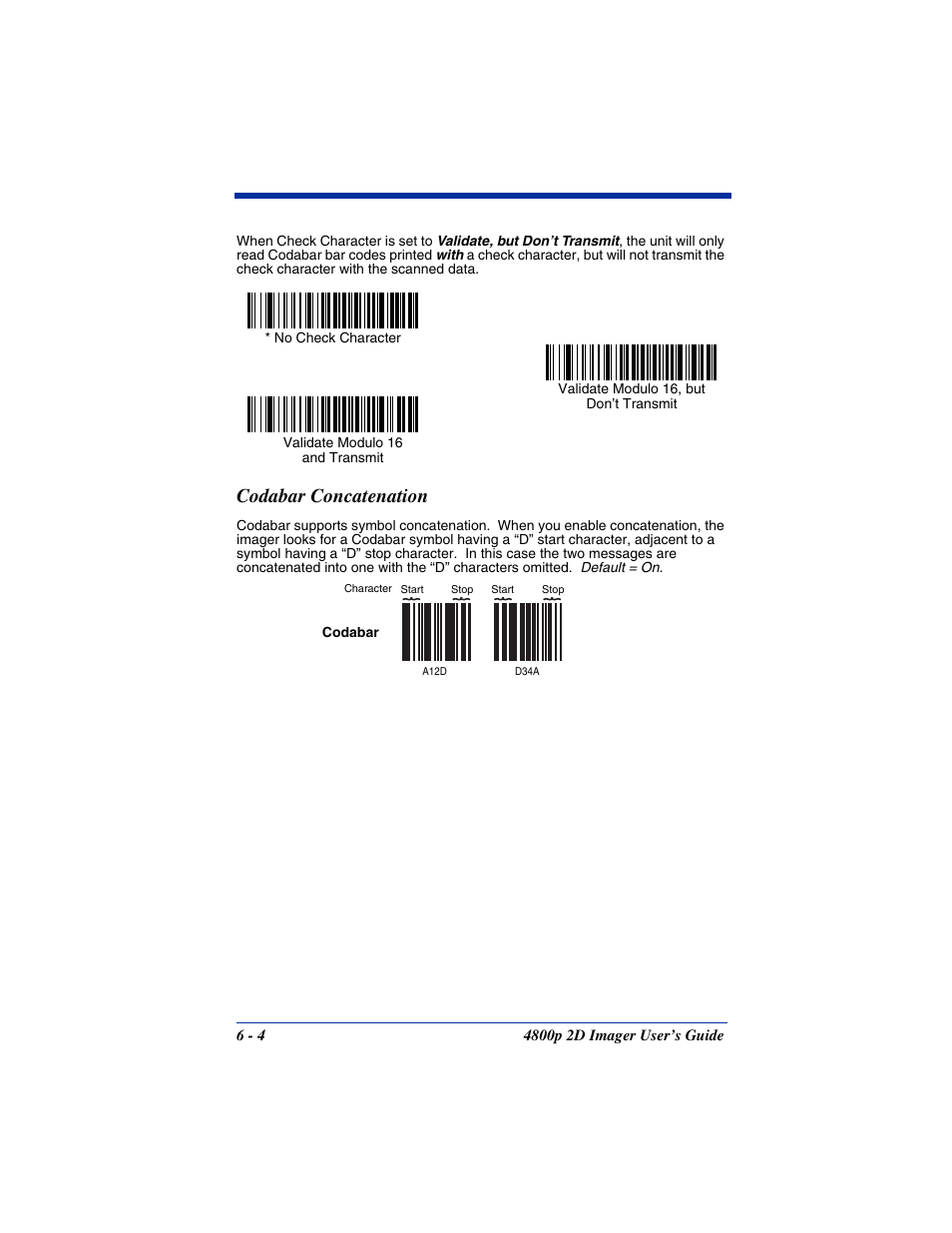 Codabar concatenation, Codabar concatenation -4 | Hand Held Products 2D IMAGER 4800P User Manual | Page 58 / 184