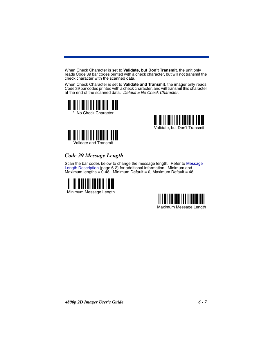 Code 39 message length, Code 39 message length -7 | Hand Held Products 2D IMAGER 4800P User Manual | Page 61 / 184