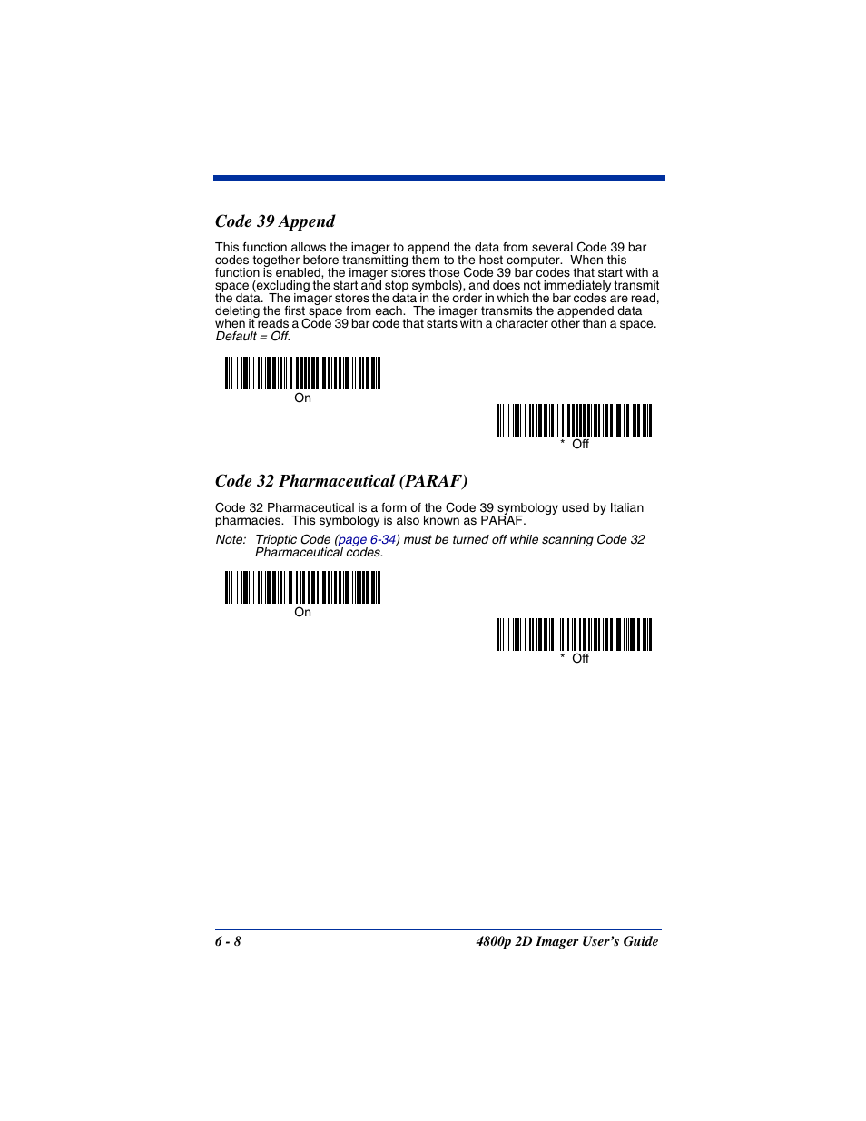 Code 39 append, Code 32 pharmaceutical (paraf) | Hand Held Products 2D IMAGER 4800P User Manual | Page 62 / 184