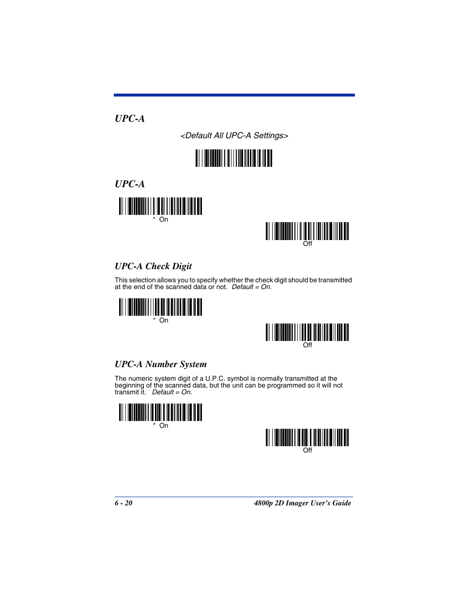 Upc-a check digit, Upc-a number system, Upc-a check digit -20 upc-a number system -20 | Upc-a | Hand Held Products 2D IMAGER 4800P User Manual | Page 74 / 184