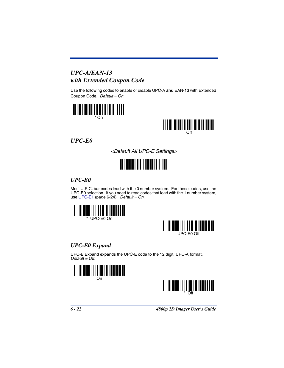 Upc-e0, Upc-e0 expand, Upc-e0 -22 upc-e0 expand -22 | Upc-a/ean-13 with extended coupon code | Hand Held Products 2D IMAGER 4800P User Manual | Page 76 / 184