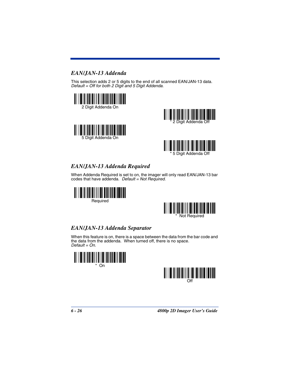 Ean/jan-13 addenda, Ean/jan-13 addenda required, Ean/jan-13 addenda separator | Hand Held Products 2D IMAGER 4800P User Manual | Page 80 / 184