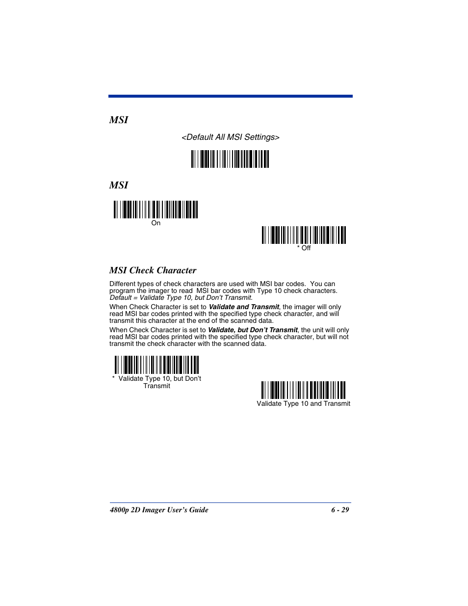Msi check character, Msi check character -29 | Hand Held Products 2D IMAGER 4800P User Manual | Page 83 / 184