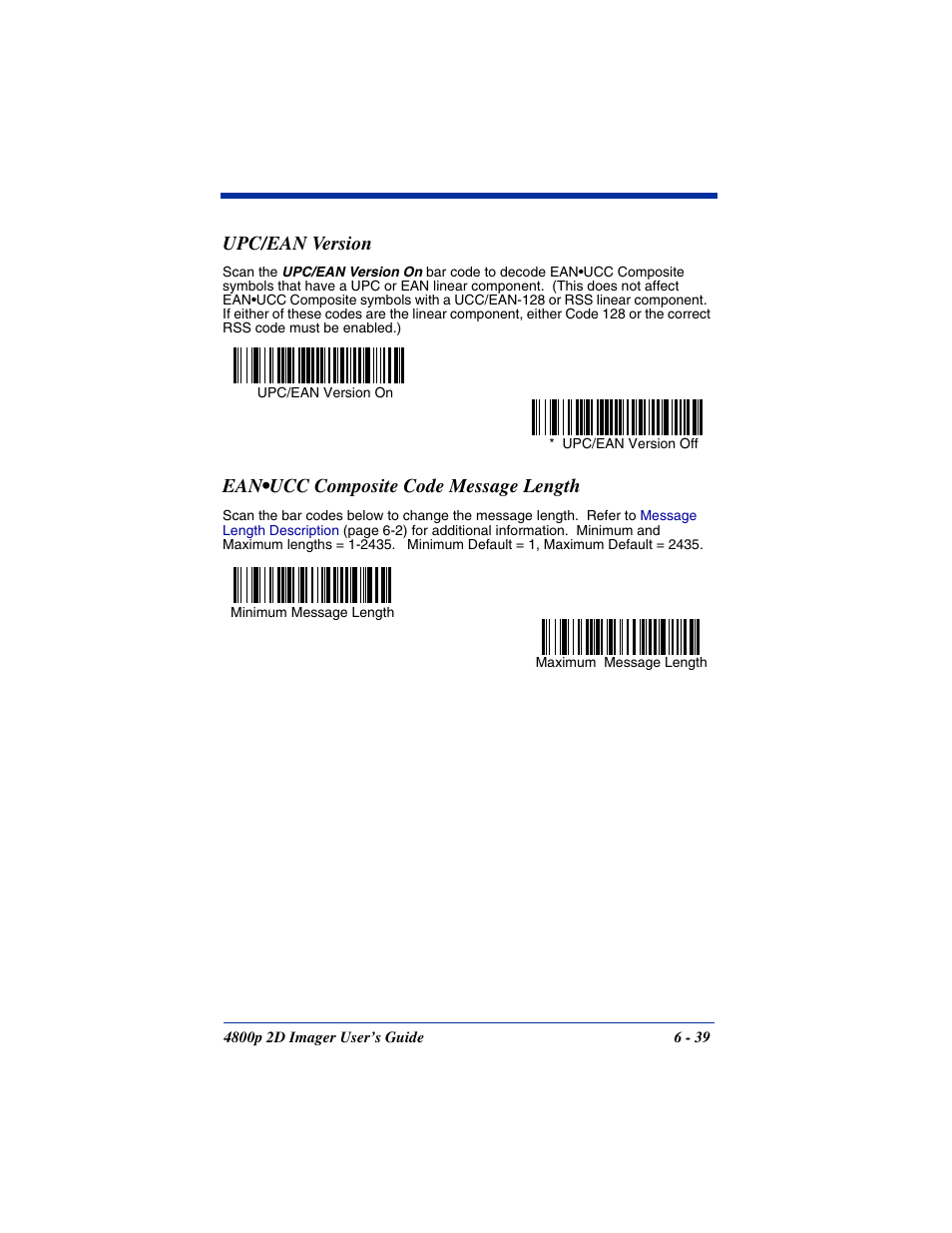 Upc/ean version, Ean.ucc composite code message length, Ean•ucc composite code message length | Hand Held Products 2D IMAGER 4800P User Manual | Page 93 / 184