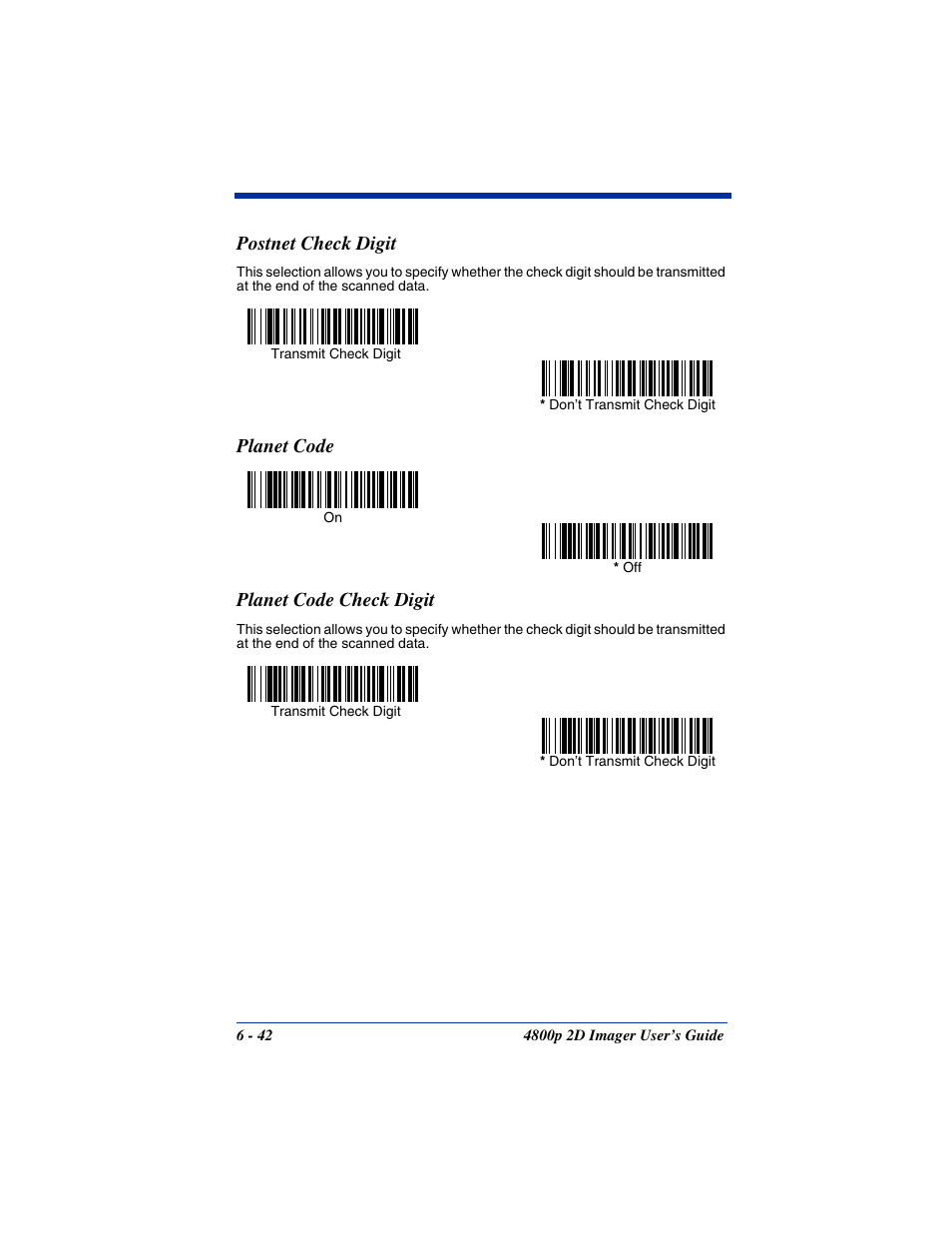 Planet code, Planet code -42, Postnet check digit | Planet code planet code check digit | Hand Held Products 2D IMAGER 4800P User Manual | Page 96 / 184