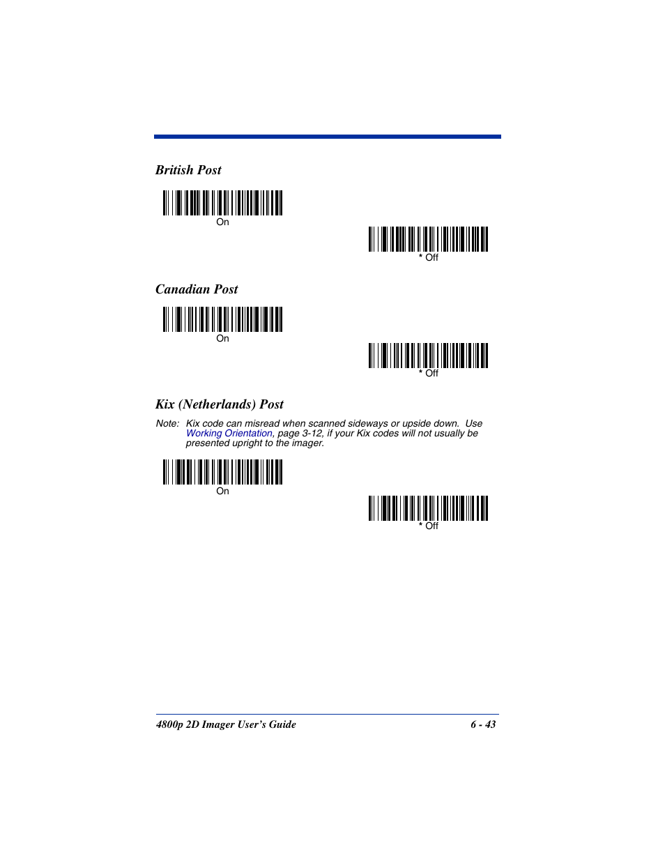 British post, Canadian post, Kix (netherlands) post | British post canadian post kix (netherlands) post | Hand Held Products 2D IMAGER 4800P User Manual | Page 97 / 184