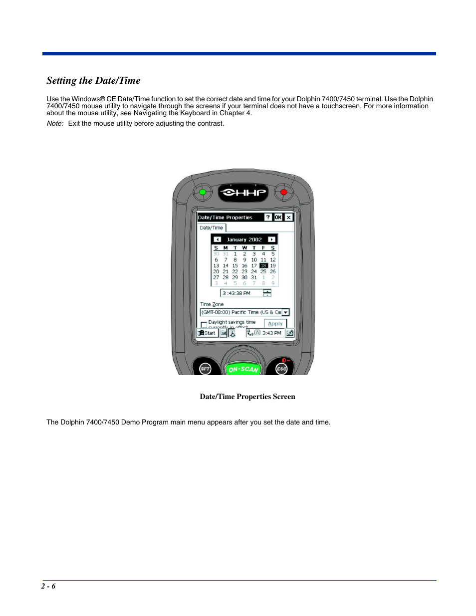 Setting the date/time, Setting the date/time -6 | Hand Held Products 7400/7450 User Manual | Page 22 / 107