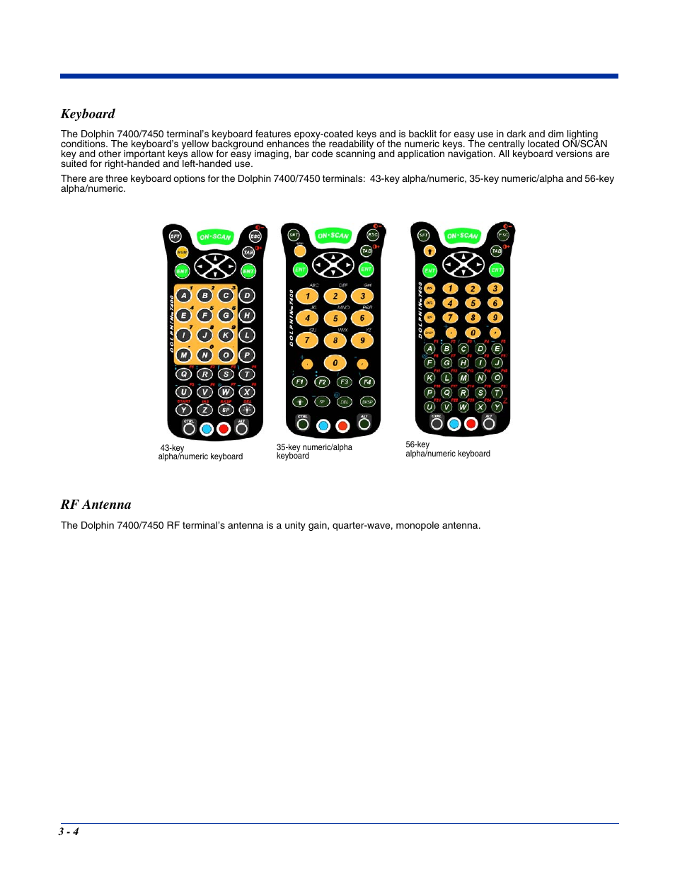 Keyboard, Rf antenna, Keyboard -4 rf antenna -4 | Hand Held Products 7400/7450 User Manual | Page 32 / 107