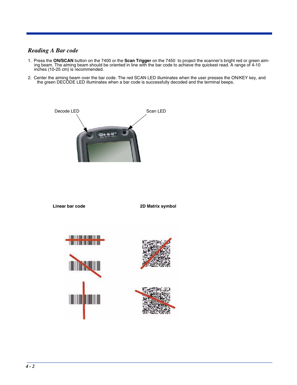 Reading a bar code | Hand Held Products 7400/7450 User Manual | Page 42 / 107