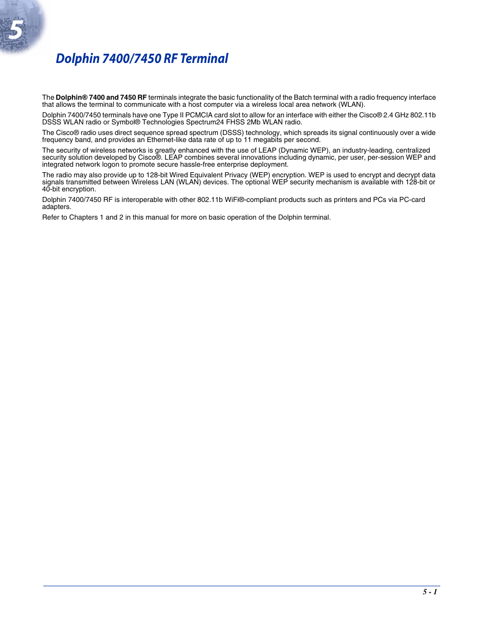 Dolphin 7400/7450 rf terminal, Chapter 5 - dolphin 7400/7450 rf terminal | Hand Held Products 7400/7450 User Manual | Page 49 / 107
