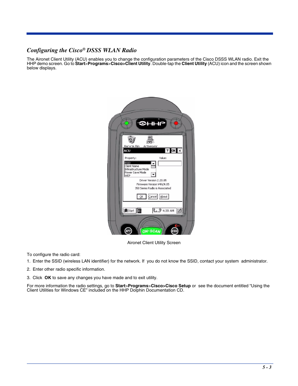 Configuring the cisco® dsss wlan radio, Configuring the cisco, Dsss wlan radio | Hand Held Products 7400/7450 User Manual | Page 51 / 107