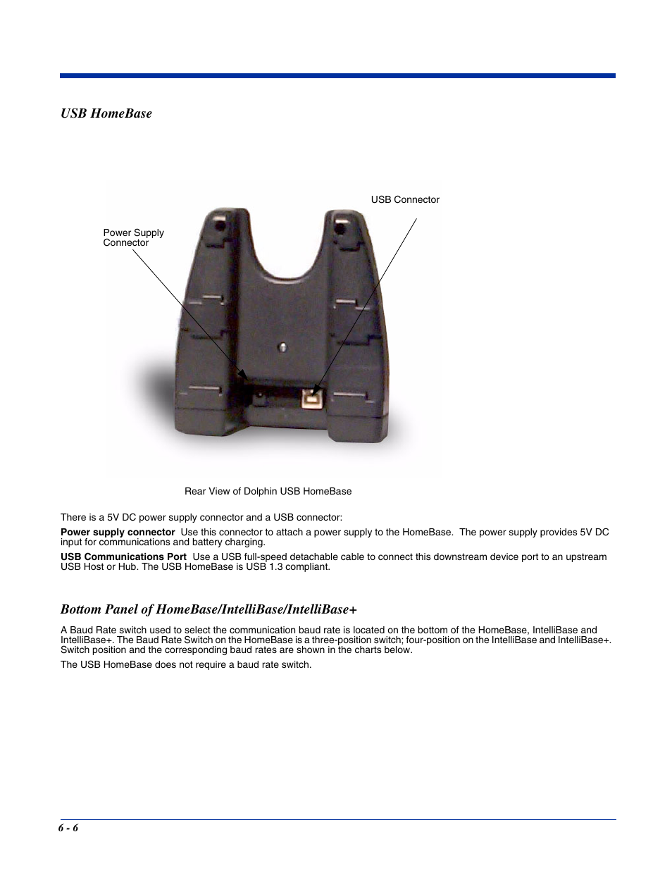 Bottom panel of homebase/intellibase/intellibase, Usb homebase | Hand Held Products 7400/7450 User Manual | Page 60 / 107