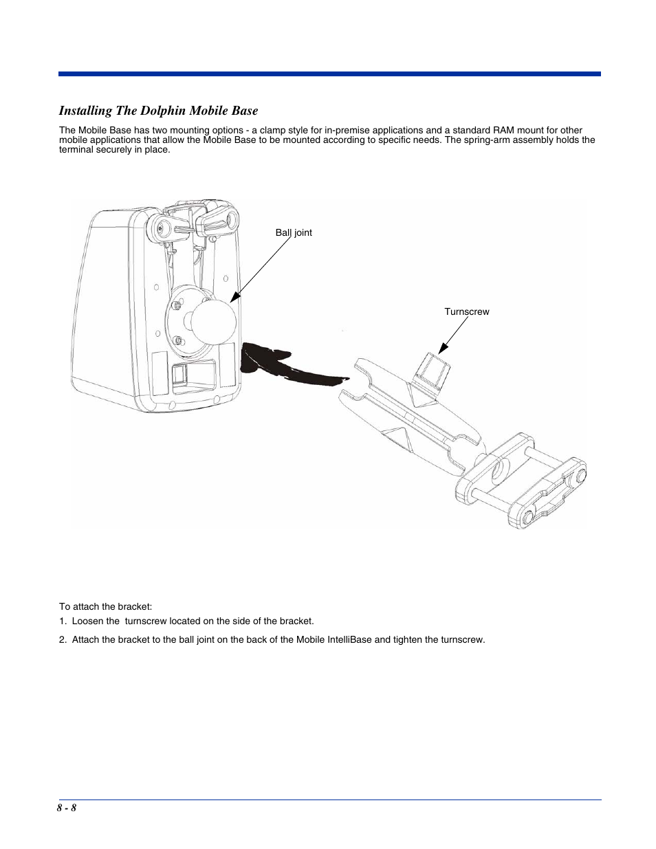 Installing the dolphin mobile base, Installing the dolphin mobile base -8 | Hand Held Products 7400/7450 User Manual | Page 82 / 107