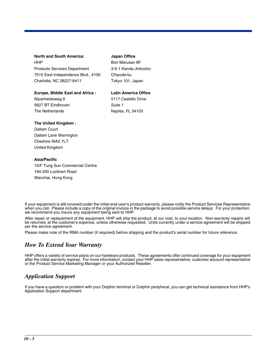 How to extend your warranty, Application support | Hand Held Products 7400/7450 User Manual | Page 89 / 107