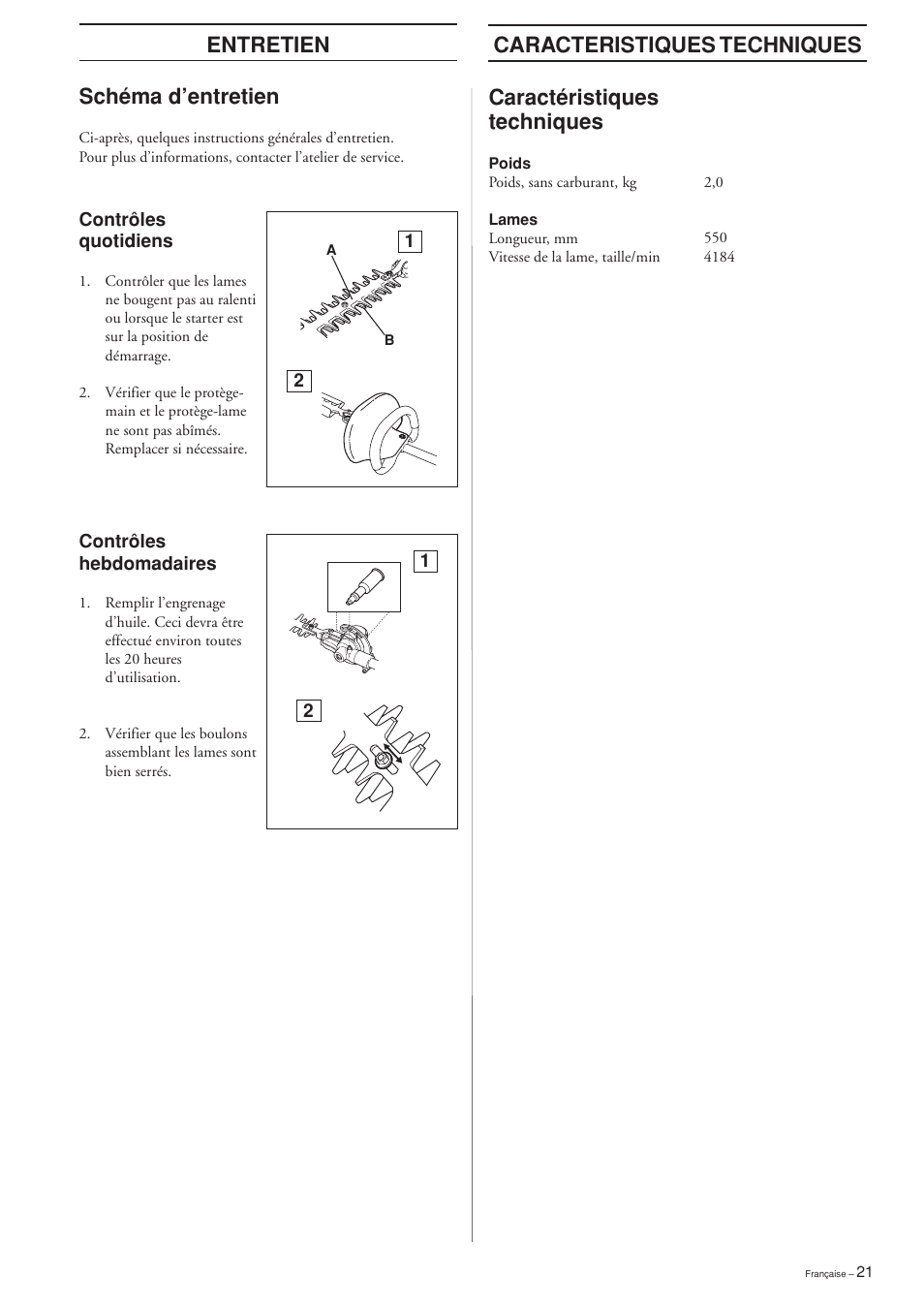 Entretien, Schéma d’entretien | Husqvarna HEDGE TRIMMER ATTACHMENT User Manual | Page 21 / 32