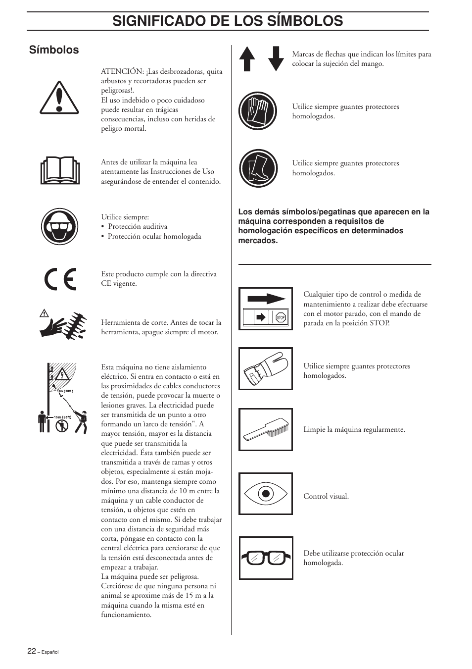 Significado de los símbolos, Símbolos | Husqvarna HEDGE TRIMMER ATTACHMENT User Manual | Page 22 / 32