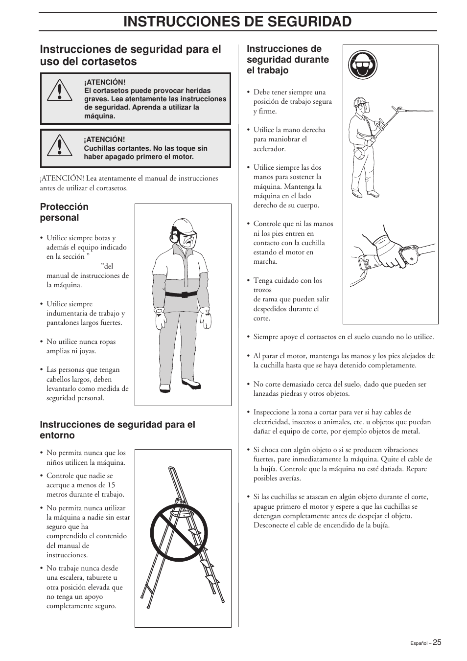 Instrucciones de seguridad | Husqvarna HEDGE TRIMMER ATTACHMENT User Manual | Page 25 / 32