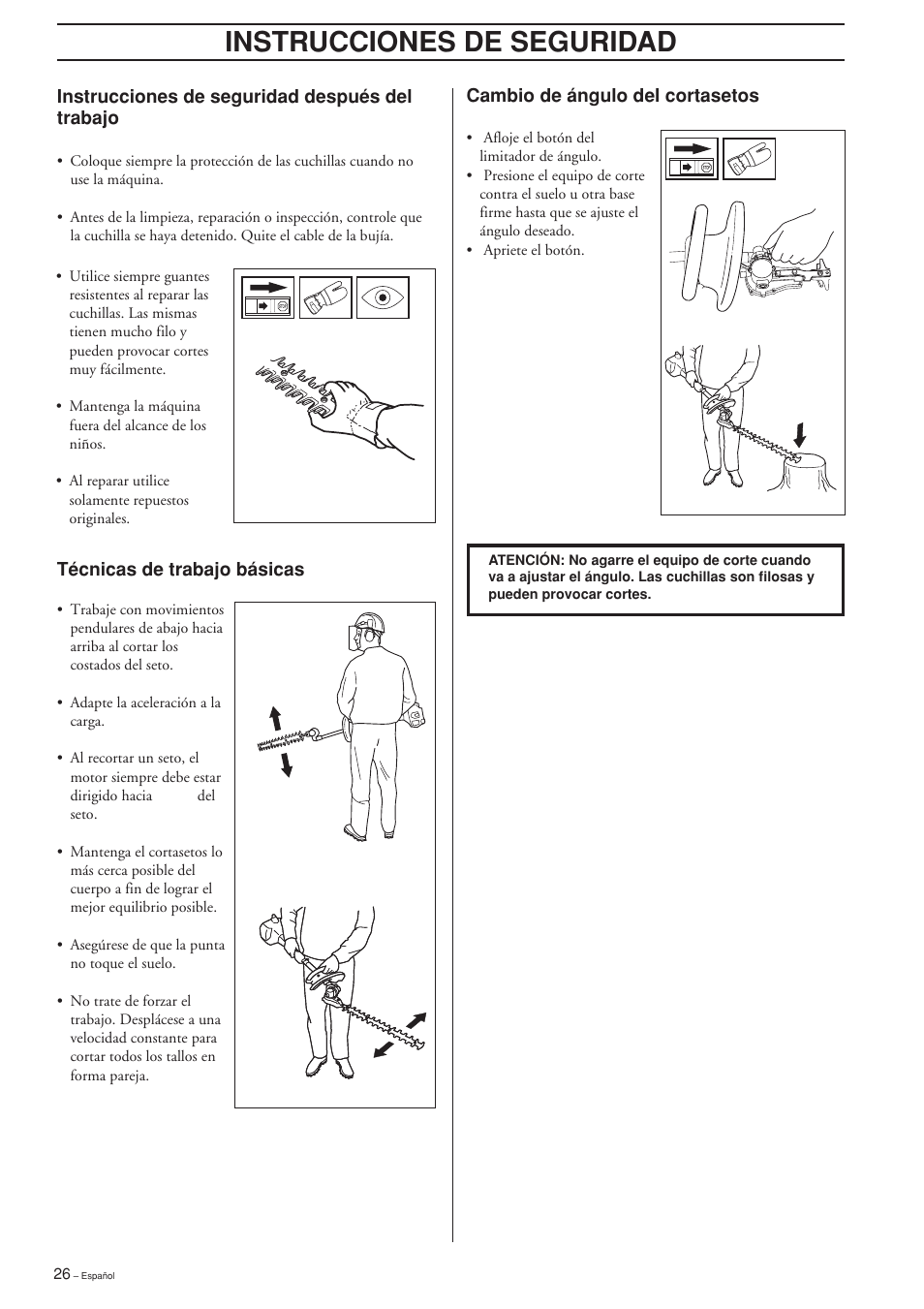 Instrucciones de seguridad | Husqvarna HEDGE TRIMMER ATTACHMENT User Manual | Page 26 / 32